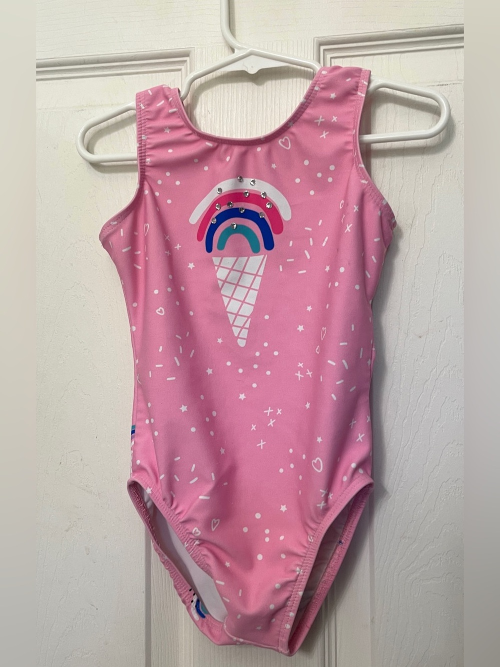 Destira Gymnastics Dance Sundae Sprinkles Pink Leotard Rhinestones Size CXS